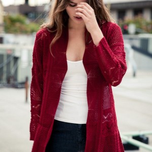 Red cardigan open 1